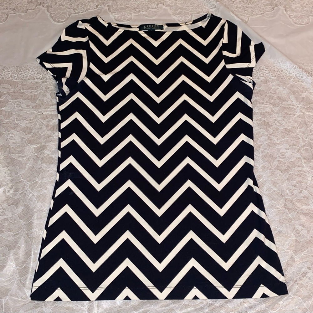 Lauren Ralph Lauren Women's Size Smal Monochrome Black and White Chevron Top